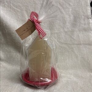 Hand Poured Candle with Red Dish and Gingham Ribbon